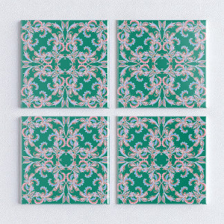 Ornate Floral Filigree Tile in Emerald Green Fliese