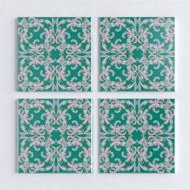 Ornate Floral Filigree Tile in Emerald Green Fliese (Von Creator hochgeladen)