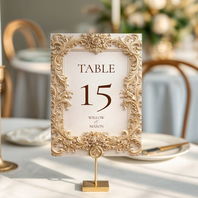 Ornate Floral Gold Baroque Wedding  Tischnummer (Ornate Floral Gold Baroque Wedding Table Number)