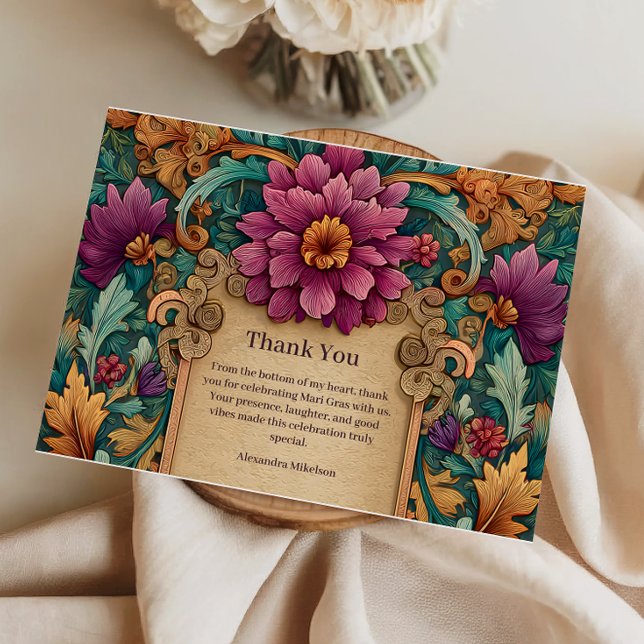Ornate Floral Mardi Gras Masquerade Dankeskarte (Von Creator hochgeladen)
