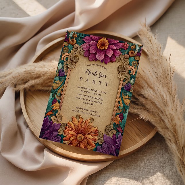 Ornate Floral Mardi Gras Masquerade Einladung (Von Creator hochgeladen)