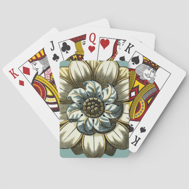 Ornate Floral Medallion Light Blue Background Spielkarten (Rückseite)