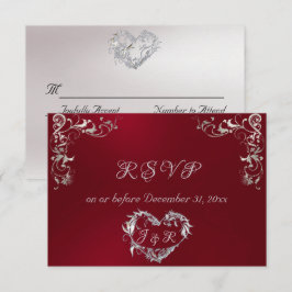 Ornate Frame & Heart - Red/Silver RSVP Karte