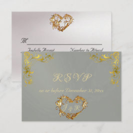 Ornate Frame & Heart - Sage/Gold RSVP Karte