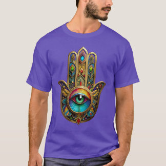 Ornate Gold Colorful Hamsa Green on Red Third Eye T-Shirt