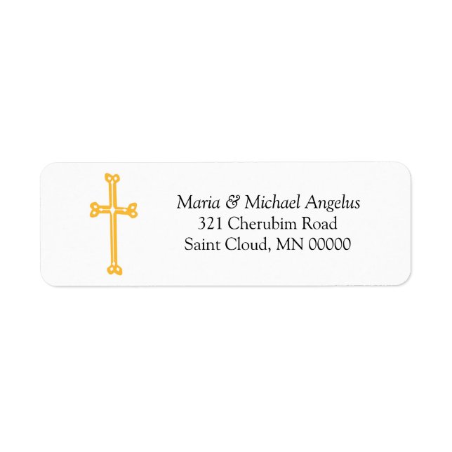 Ornate Gold Cross Retour Adresse Mariage Étiquette (Devant)