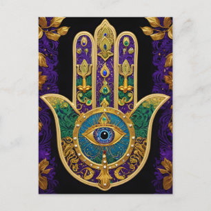 Ornate Gold Drittes Auge Hamsa Postkarte