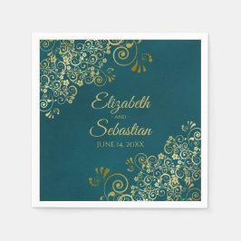 Ornate Gold Filigree Elegant Dark Teal Wedding Serviette