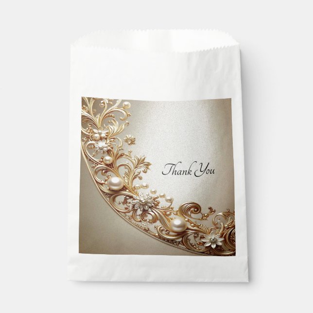 Ornate Gold Flourish Favor Bag Geschenktütchen (Vorderseite)