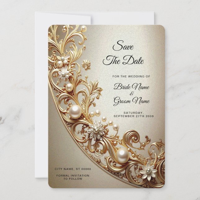 Ornate Gold Flourish Save The Date (Devant)