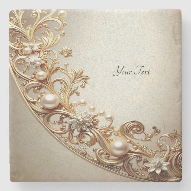 Ornate Gold Flourish Stone Coaster Steinuntersetzer (Vorderseite)