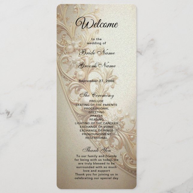 Ornate Gold Flourish Wedding Programm (Vorderseite)