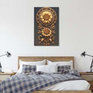 Ornate Gold Frame With Large Metallic Flower Medal Leinwanddruck