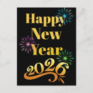 Ornate Golden Frohes Nahe Jahr 2026 Feuerwerk Schw Postkarte