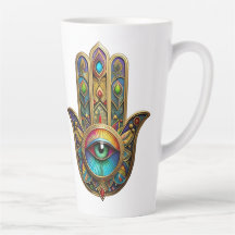 Ornate Goldfarbene Hamsa Grün auf Rotem Dritten Au