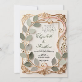 Ornate Goldverzierung Rosa Botanische Hochzeit  Einladung