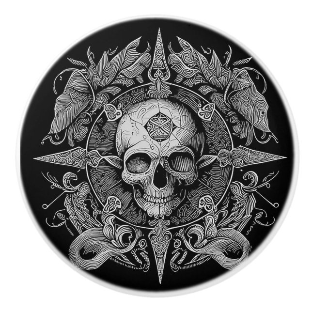 Ornate Gothic Skull Design Keramikknauf (Vorderseite)