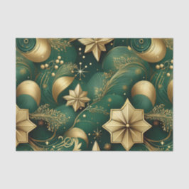 ORNATE GREEN & GOLD CHRISTMAS SWIRLS SEIDENPAPIER