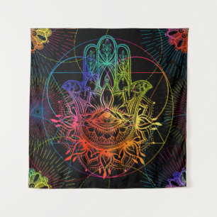 Ornate Hamsa: Handgezeichnetes Neonmuster. Wandteppich