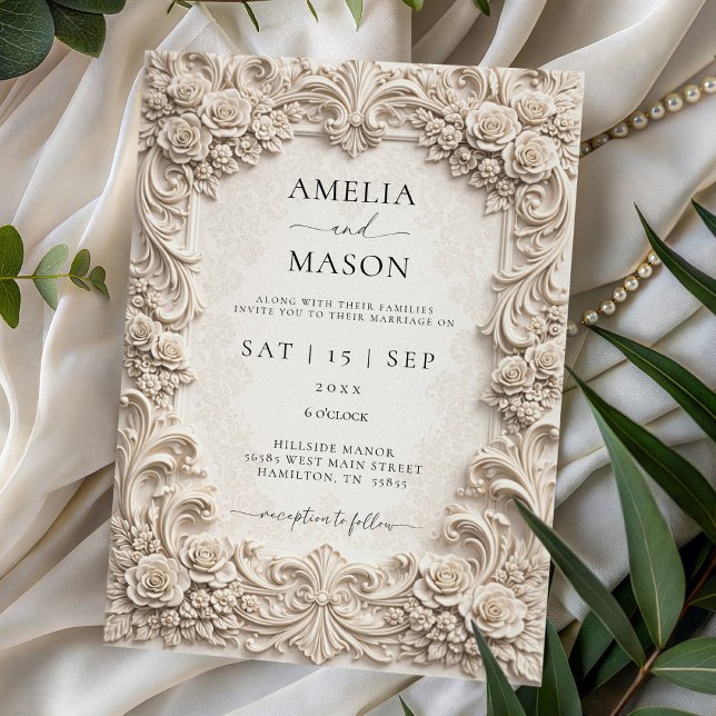 Ornate Ivory Baroque Floral Wedding Invitation Einladung (Ornate Ivory Baroque Floral Wedding Invitation)