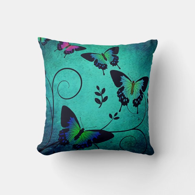 Ornate Jewel Butterflies Teal Kissen (Vorderseite)