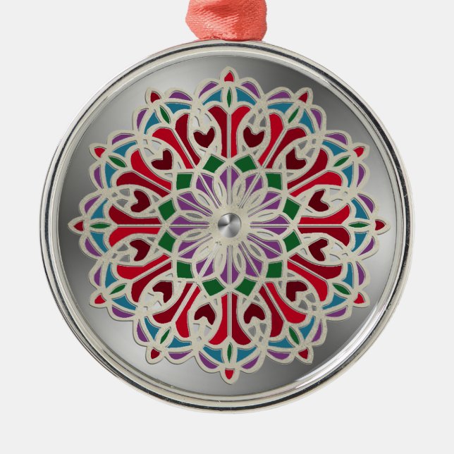 Ornate Jewel Mandala Flower Ornament Aus Metall (Vorne)