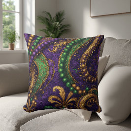 Ornate Masquerade Masks, Gold Beads, Fleur-de-Lis  Kissen