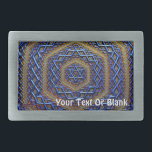 Ornate Metallic Magen David Rechteckige Gürtelschnalle<br><div class="desc">A copper,  blue and gold 3D fractal image of a Magen David (Star of David) resembling an intricately-textured metal panel. Customize by adding your own text.</div>