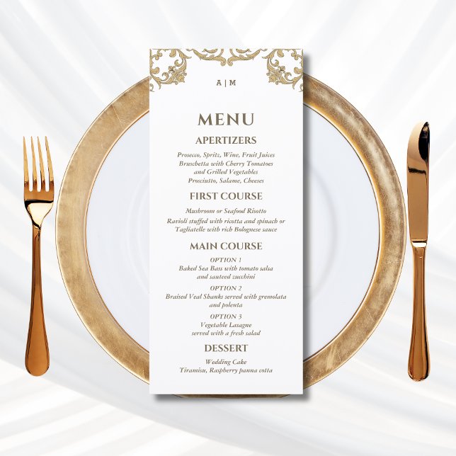 Ornate Monogram Baroque Christian Wedding Menu Menükarte (Von Creator hochgeladen)