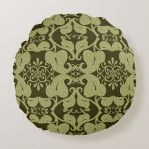 Ornate Olive Green Round Throw Kissen