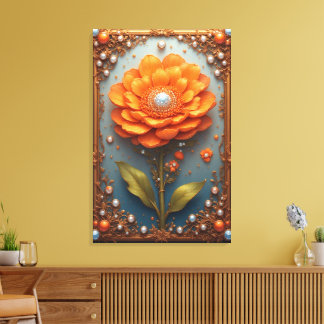 Ornate Orange Flower Artwork in Gold Frame Leinwanddruck