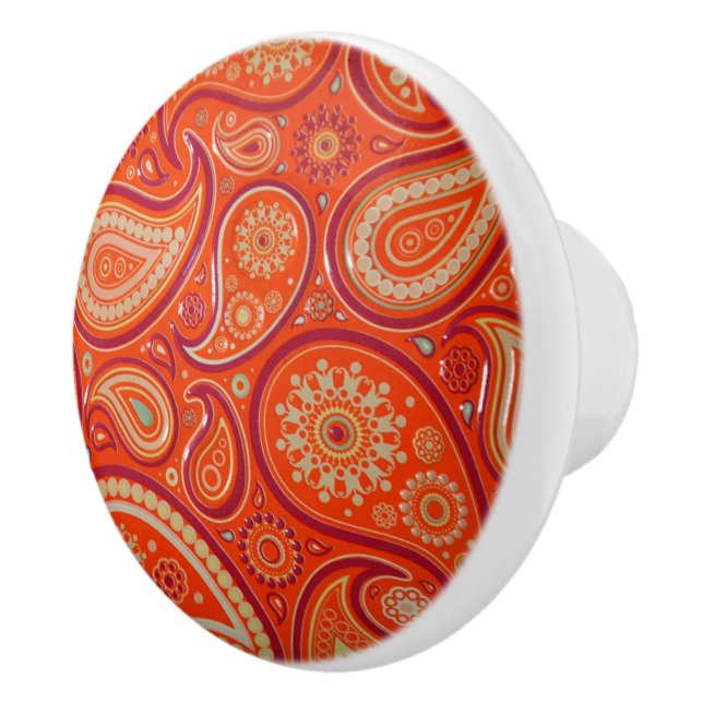 Ornate Orange Paisley Pattern Keramikknauf (Rechts)