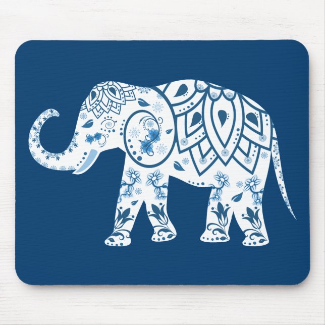 Ornate Patterned Blue Elephant Mousepad (Vorne)