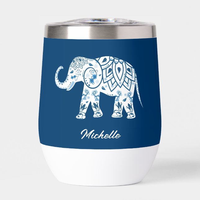Ornate Patterned Blue Elephant Personalised (Vorderseite)