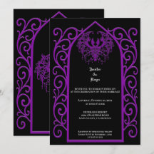 Ornate purple border Gothic wedding Invitation