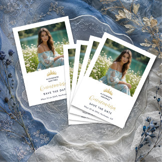 Ornate Tiara Minimalist Quinceañera Photo Design Save The Date