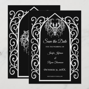 Ornate Umrandung schwarz-weiß Save-the-Date-Hochze Ankündigung
