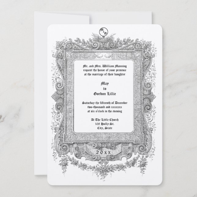 Ornate Victorian Era Scroll Frame Border Wedding Einladung (Vorderseite)