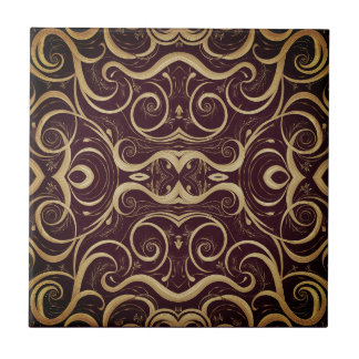 Ornate Vintage Scrollwork Deep burgundy Fliese
