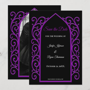 Ornate violette Umrandung Hochzeit "Save the Date" Ankündigung