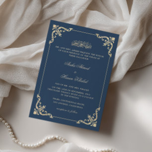 Ornater Barockrahmen Navy Blau Nikah-Zeremonie Einladung