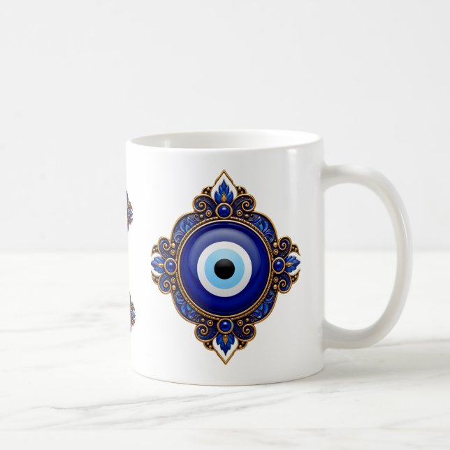 Ornates Blaues Böse-Augen-Sublimationsdesign Kaffeetasse (Rechts)