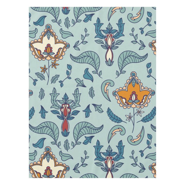 Ornates Blumenmuster auf einem hellblauen Hintergr Tischdecke (Vorderseite)