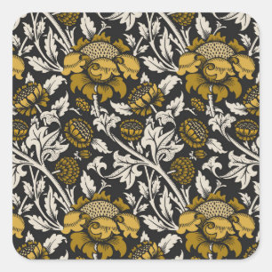 Ornates Blumenmuster mit großen goldenen Blumen Quadratischer Aufkleber