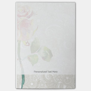 Ornates Blumenmuster mit rosa Wasserfarbenrose Post-it Klebezettel