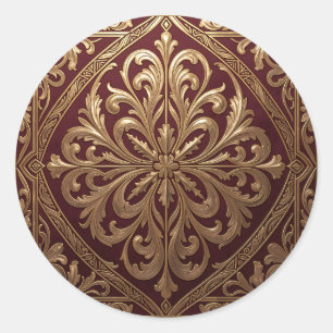 Ornates Gold-Akanthus-Muster Tiefroter Barock Runder Aufkleber