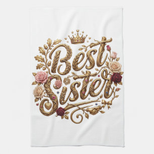 Ornates Gold Best-Schwester-Kalligrafiedesign Geschirrtuch