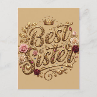 Ornates Gold Best-Schwester-Kalligrafiedesign Postkarte