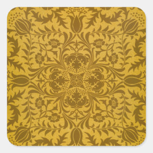 Ornates goldenes Blumenmuster mit symmetrischen Quadratischer Aufkleber