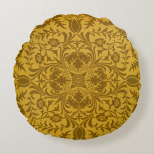 Ornates goldenes Blumenmuster mit symmetrischen Rundes Kissen
